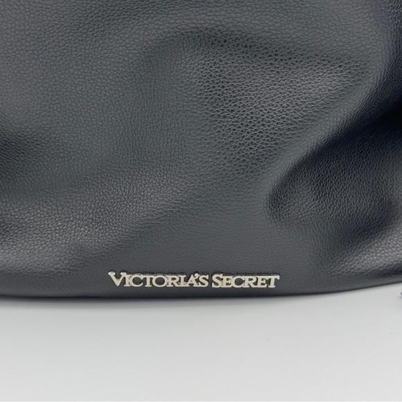 Victoria's Secret Black Faux Leather Shoulder Bucket Bag Fringe Backpack Tote - Picture 5 of 9